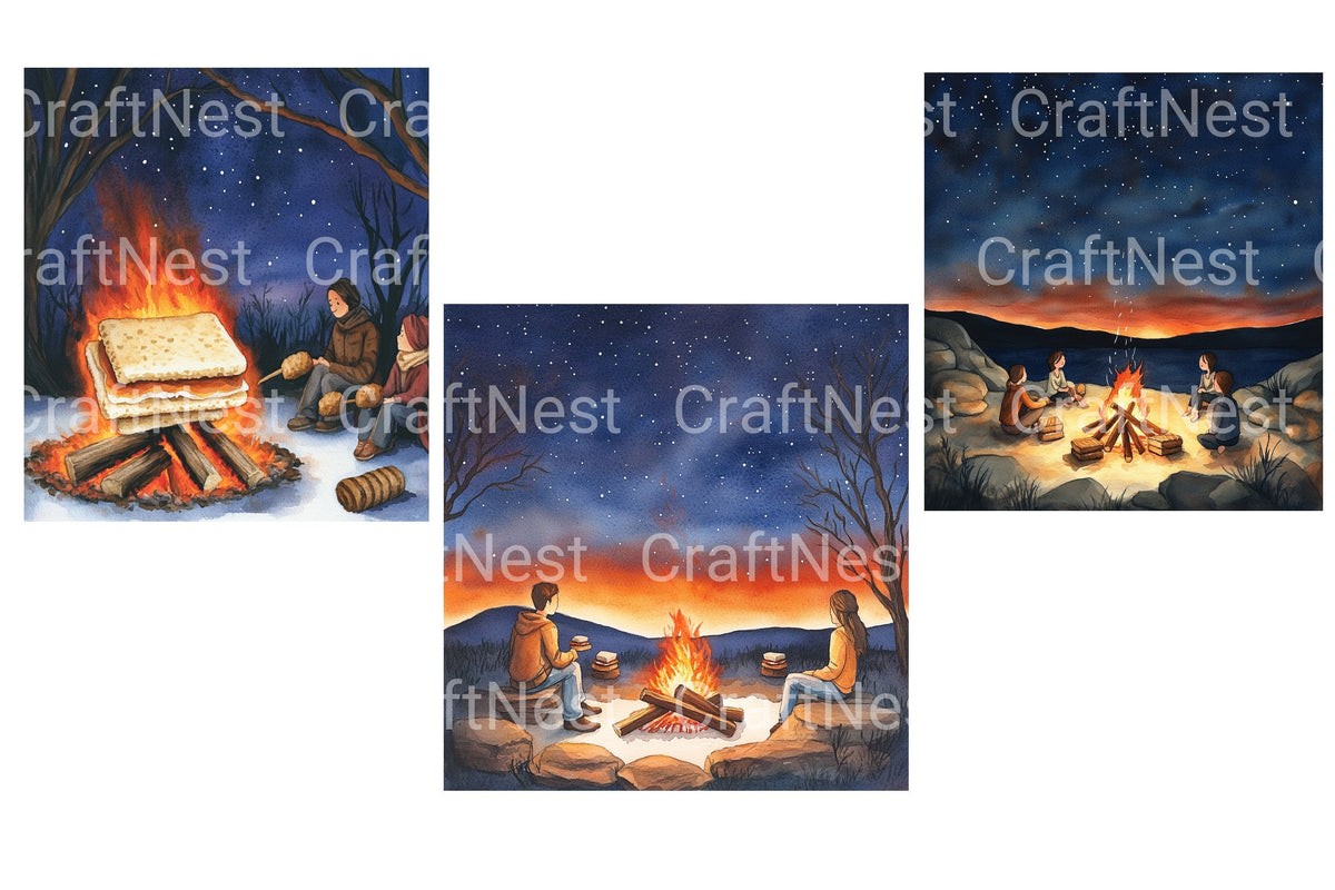 Cozy Campfire Mores Night Clipart Bundle