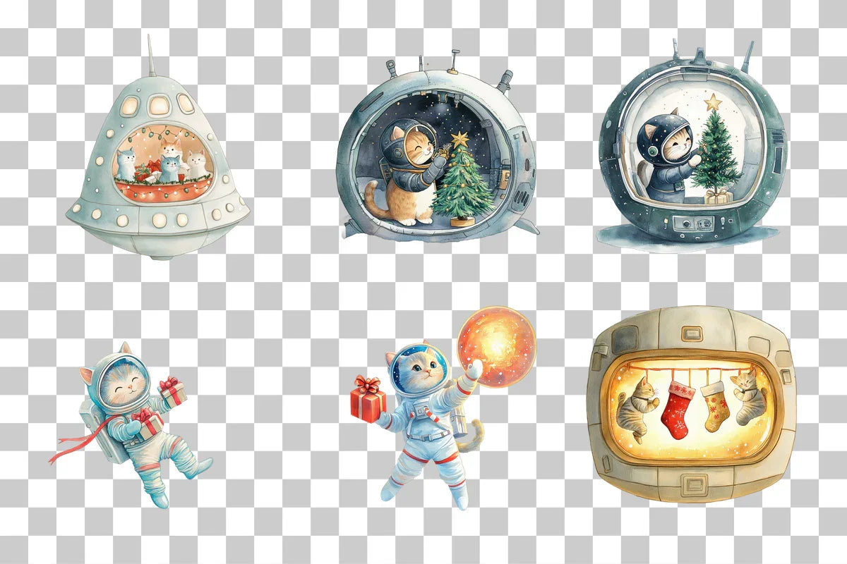 Adorable Christmas Space Cat Clipart Bundle - CraftNest - Digital Crafting and Art