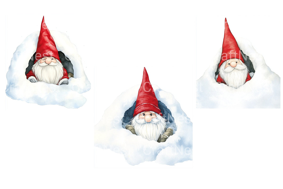 Smiling Christmas Gnome In Snow Clipart Bundle