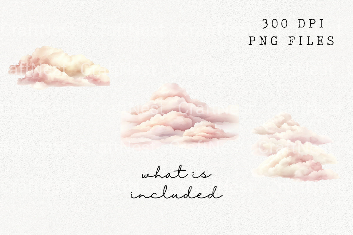Soft Pastel Pink Clouds Clipart Bundle