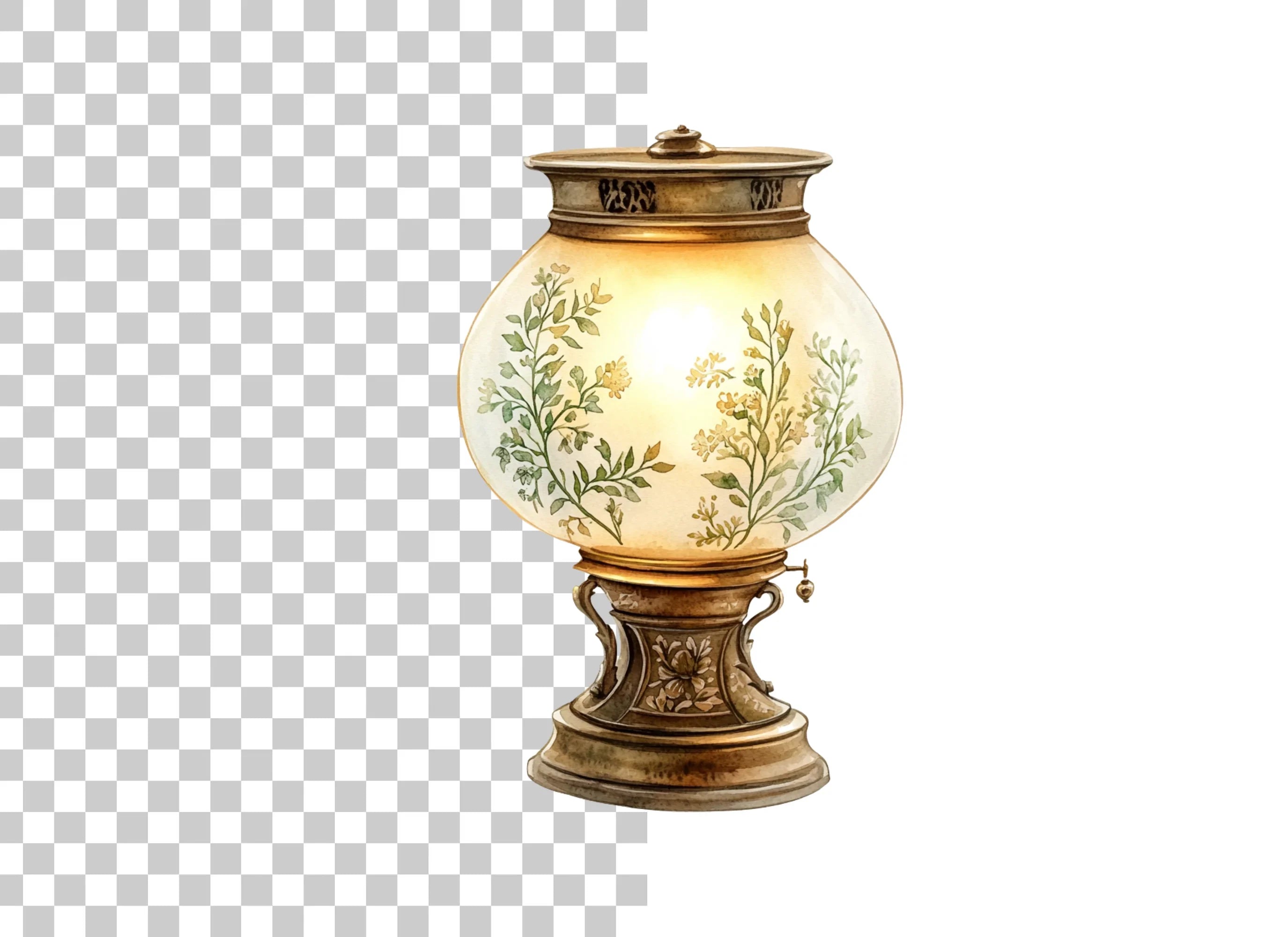 Vintage Floral Lamps Clipart Bundle