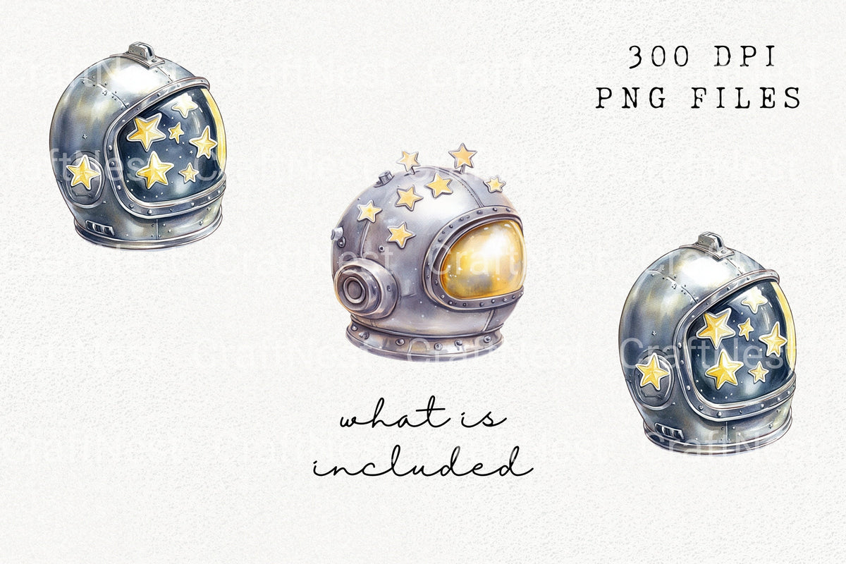 Vintage Astronaut Helmet Clipart Bundle