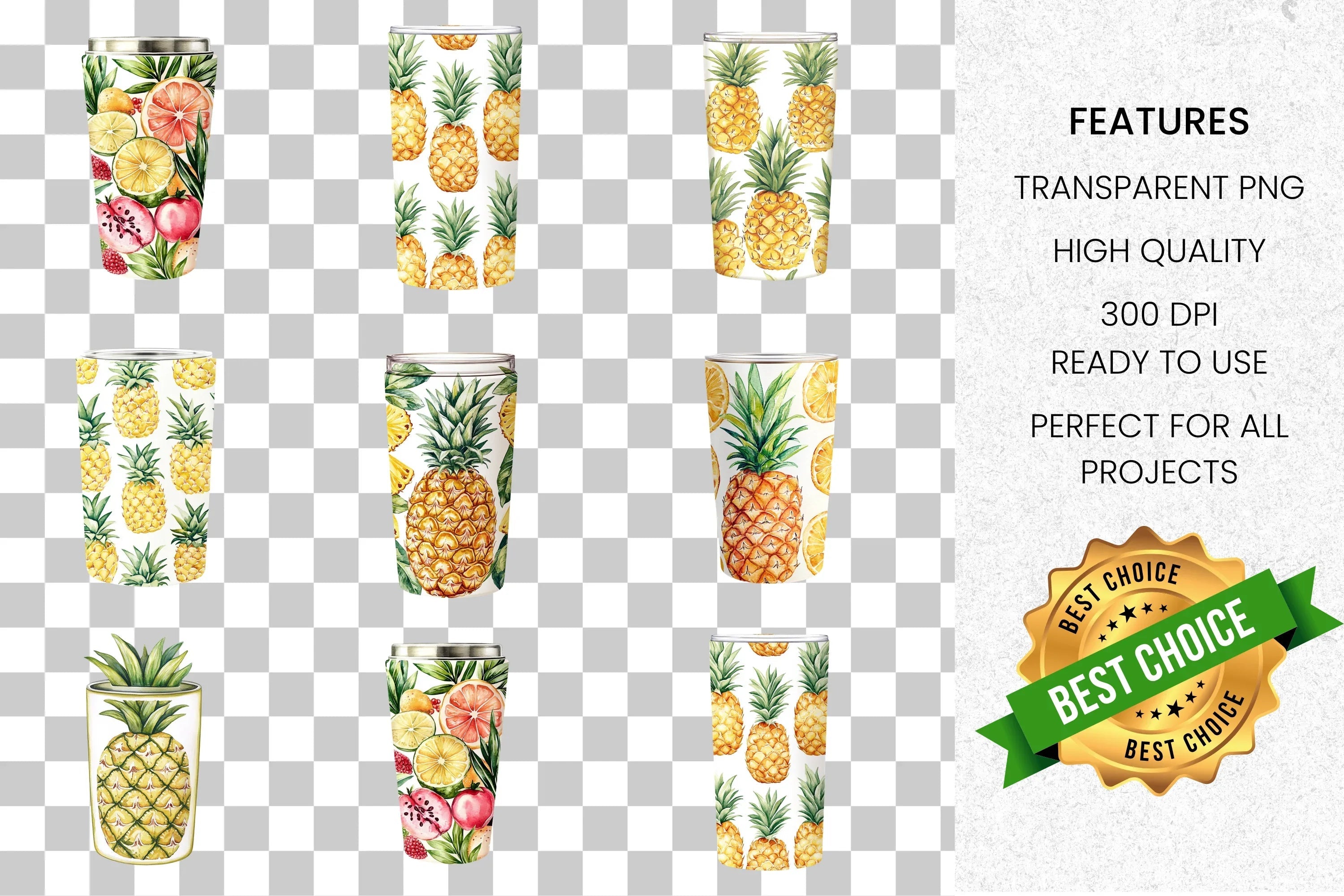 Tropical Pineapple Tumbler Designs Clipart Bundle