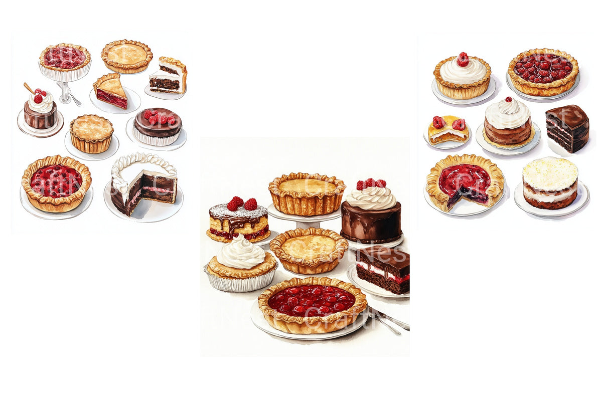 Assortment Of Delicious Pies And Cakes Clipart Bundle
