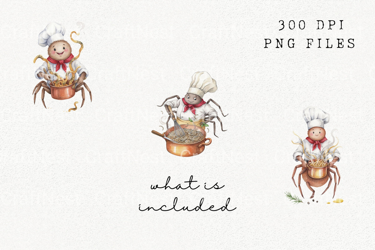 Spider Chef Cooking Halloween Pasta Clipart Bundle