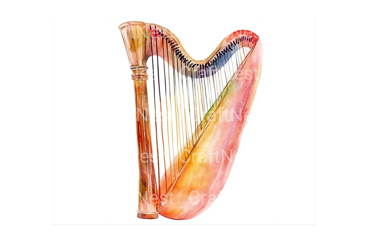 Colorful Harp Instrument Clipart Bundle