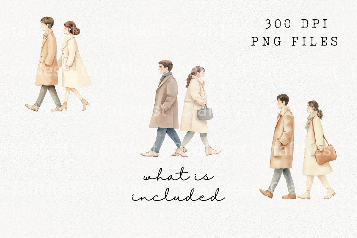 Cozy Winter Couple Walking Clipart Bundle