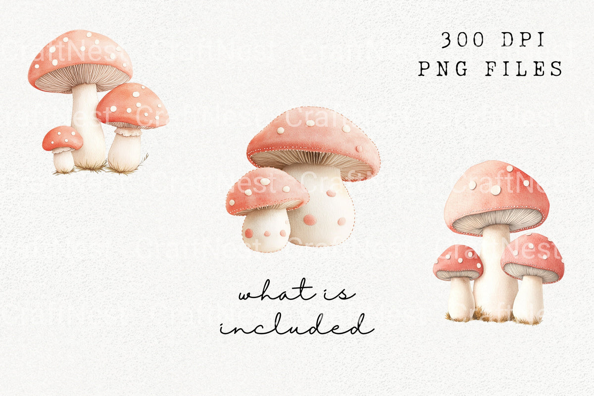 Pink Mushroom Clipart Bundle