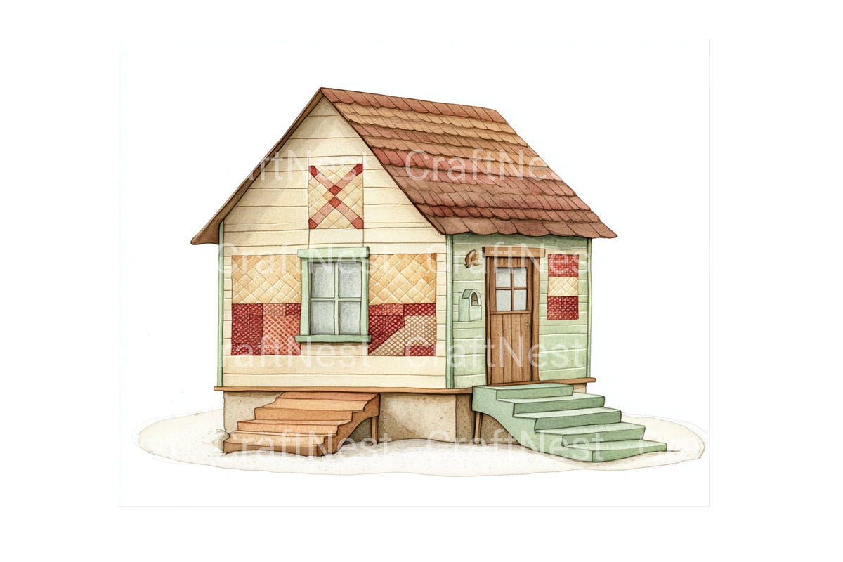 Quilted Patchwork Houses Clipart Bundle