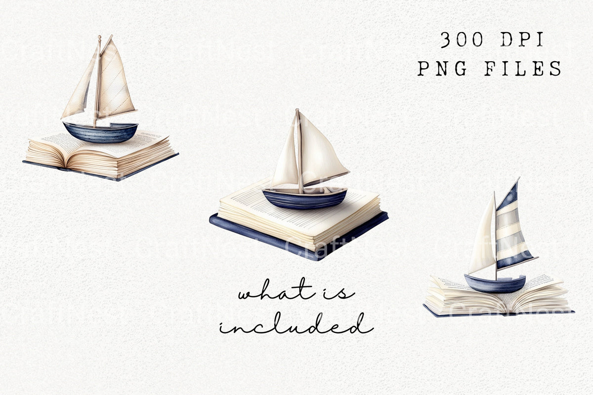 Nautical Sailboat On Books Clipart Planner