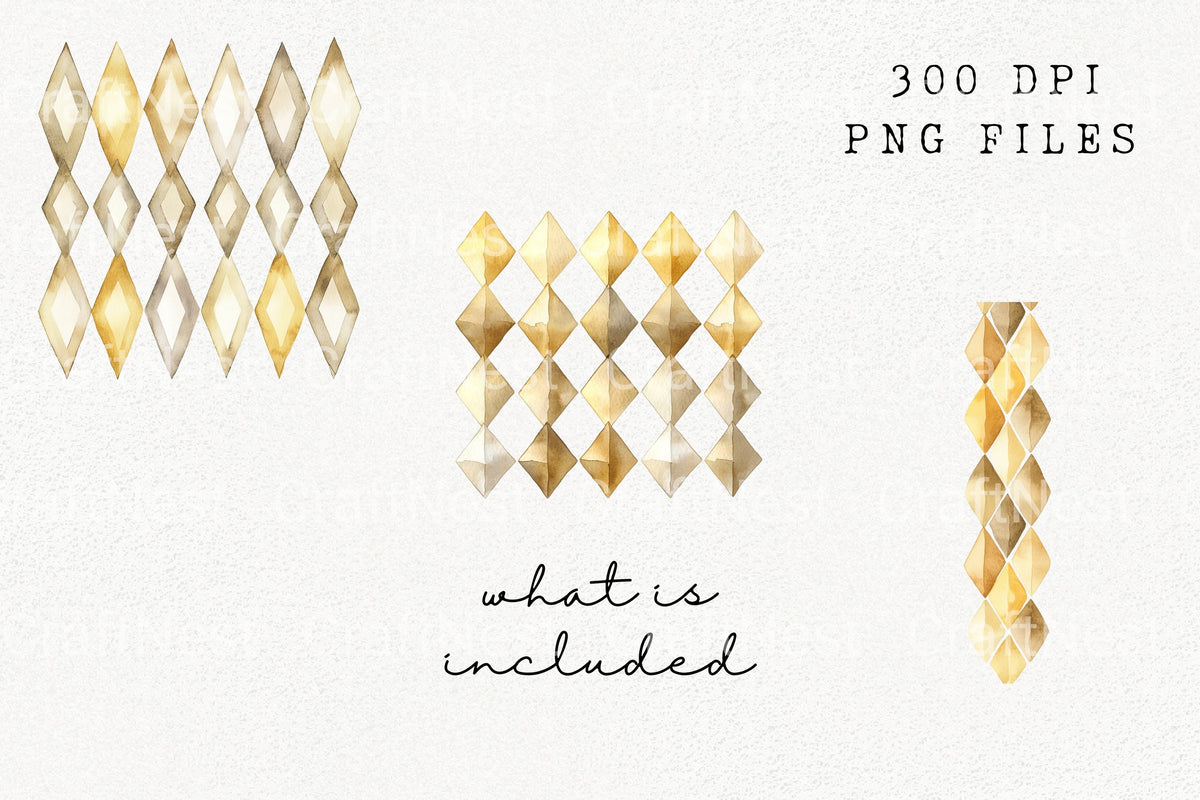 Golden Diamond Pattern Clipart Bundle