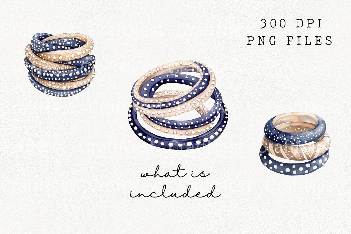 Blue And Gold Bangles Clipart Bundle