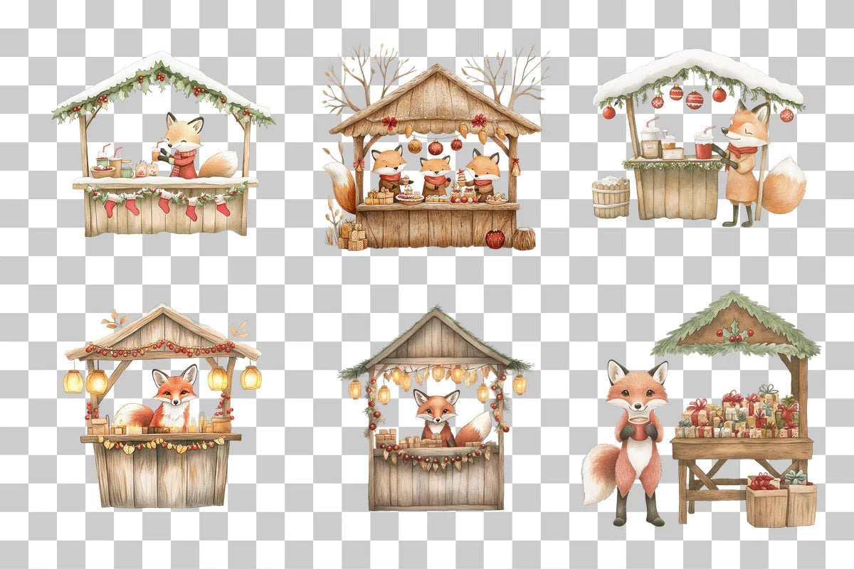 Festive Fox Christmas Market Clipart Bundle - CraftNest - Digital Crafting and Art