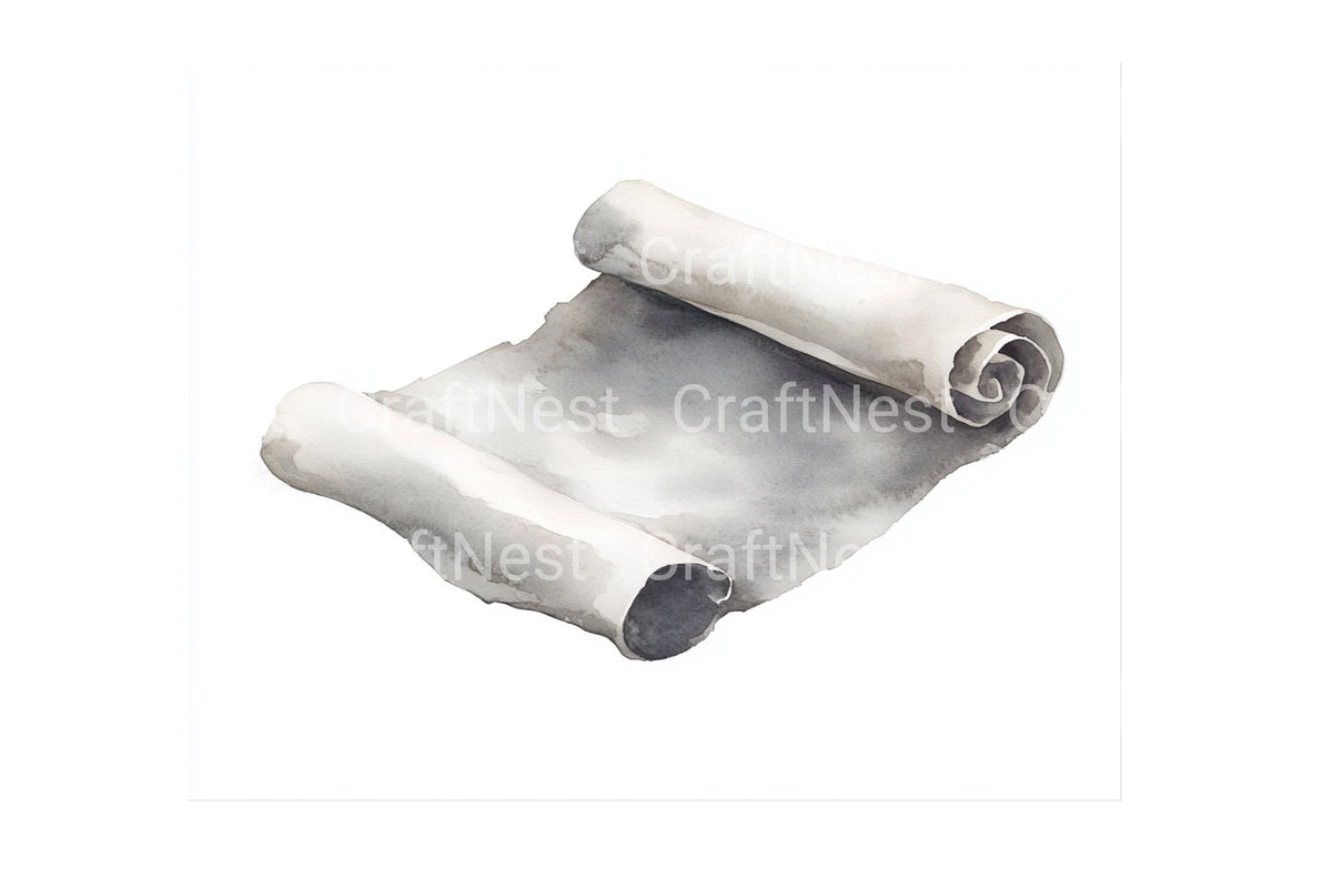 Rolled White Fabric Scrolls Artwork Clipart Bundle