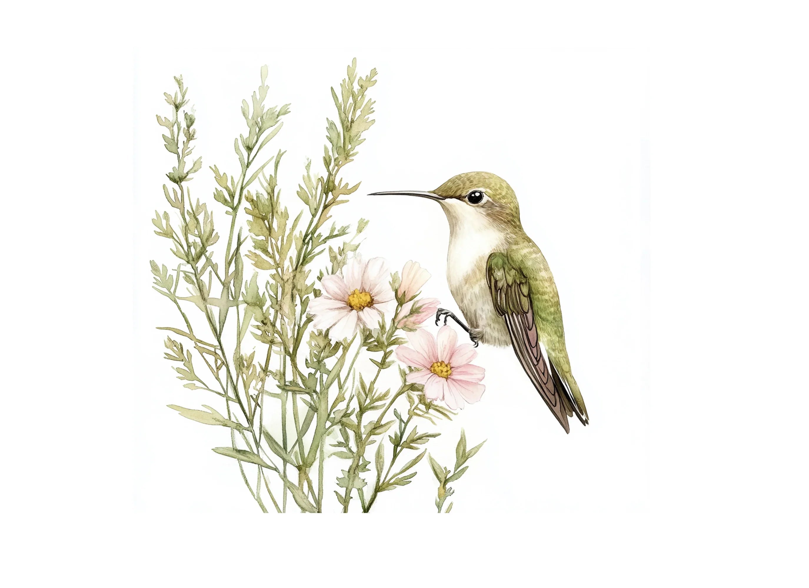 Hummingbird and Wildflowers Clipart Bundle