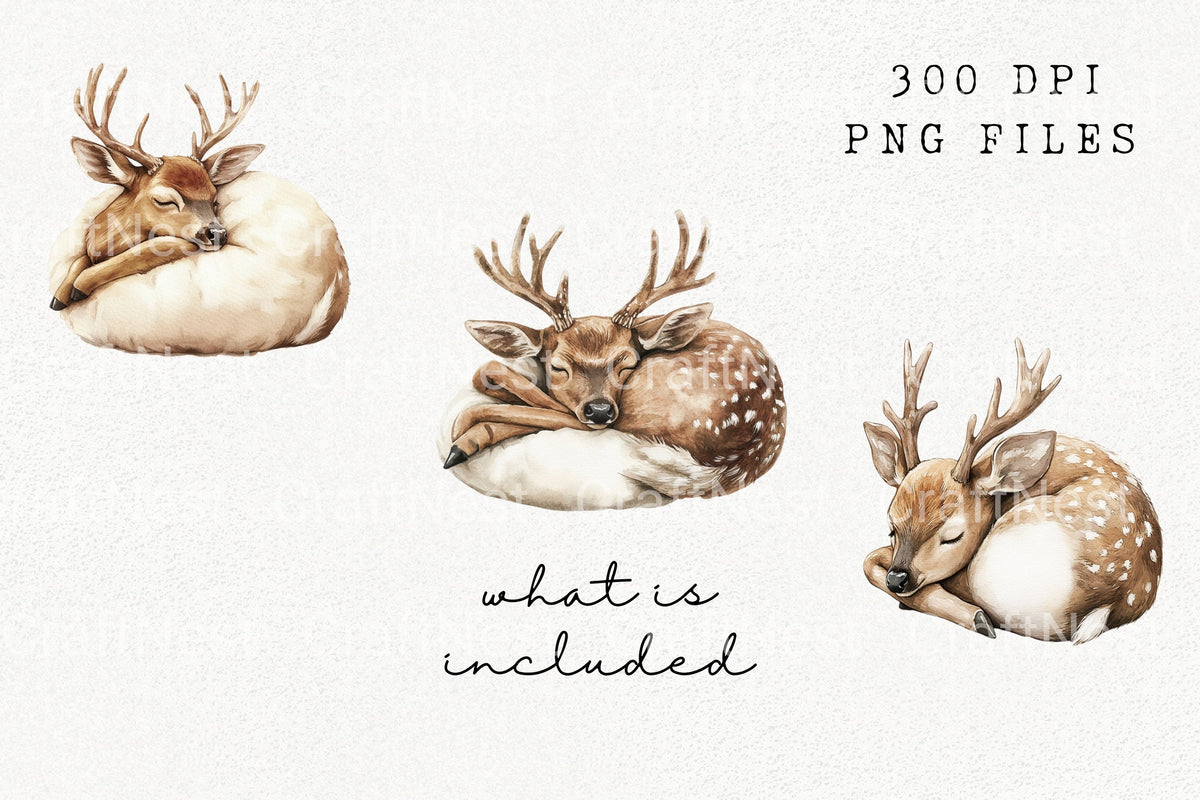 Sleeping Baby Deer Clipart Bundle
