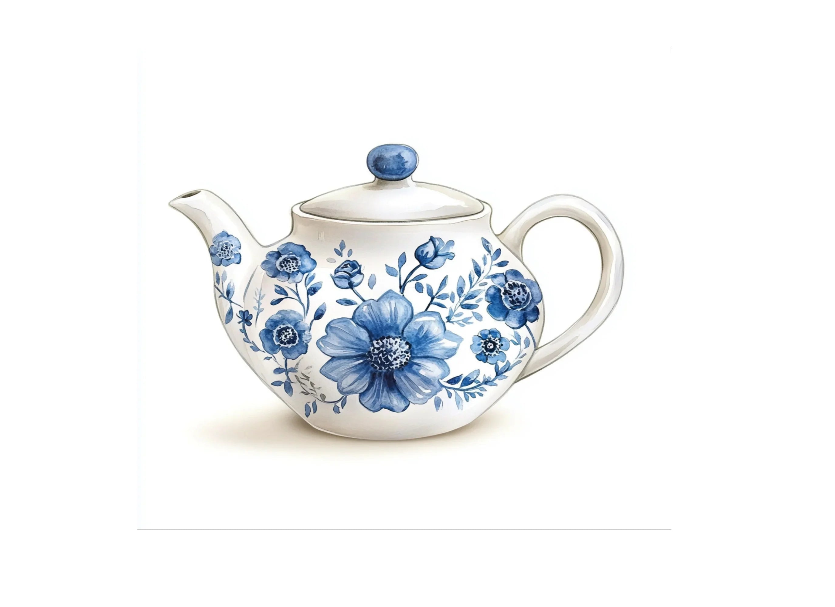 Chinoiserie Blue Floral Teapots Clipart Bundle
