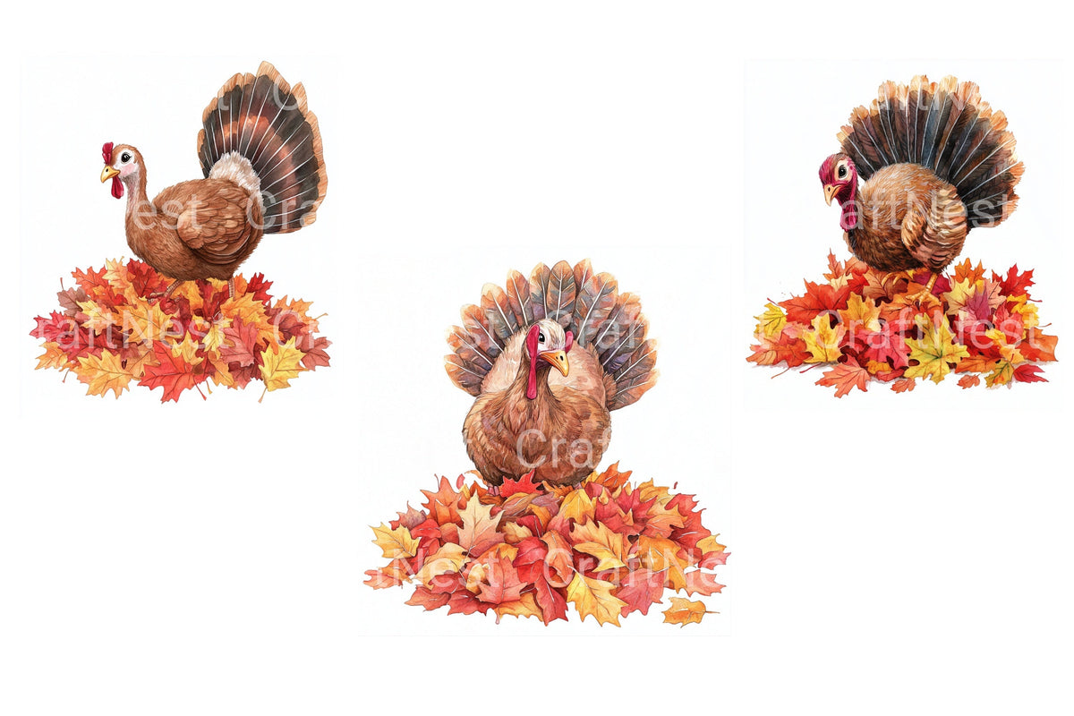 Thanksgiving Turkey Autumn Leaves Clipart Bundle
