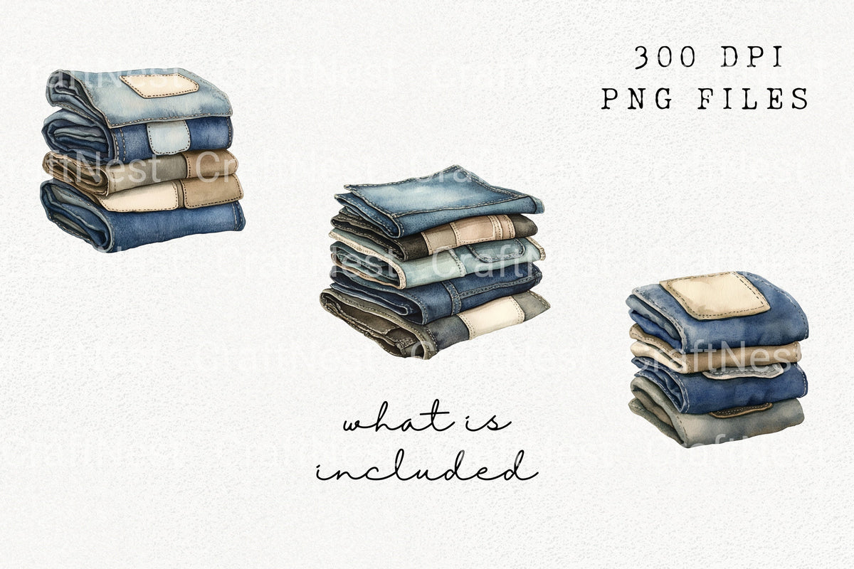 Stacked Folded Jeans Clipart Bundle