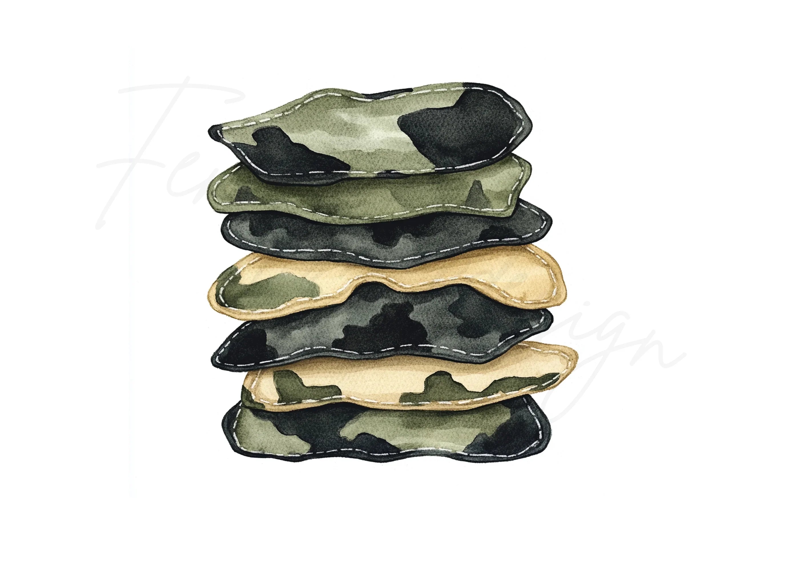 Stacked Camouflage Patches Clipart Bundle