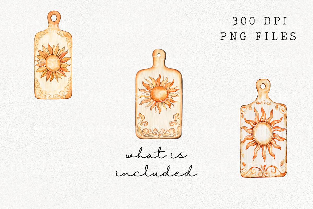 Boho Sun Cutting Board Kitchen Clipart Bundle