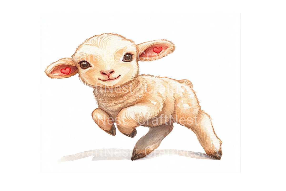 Playful Baby Lambs With Hearts Clipart Bundle