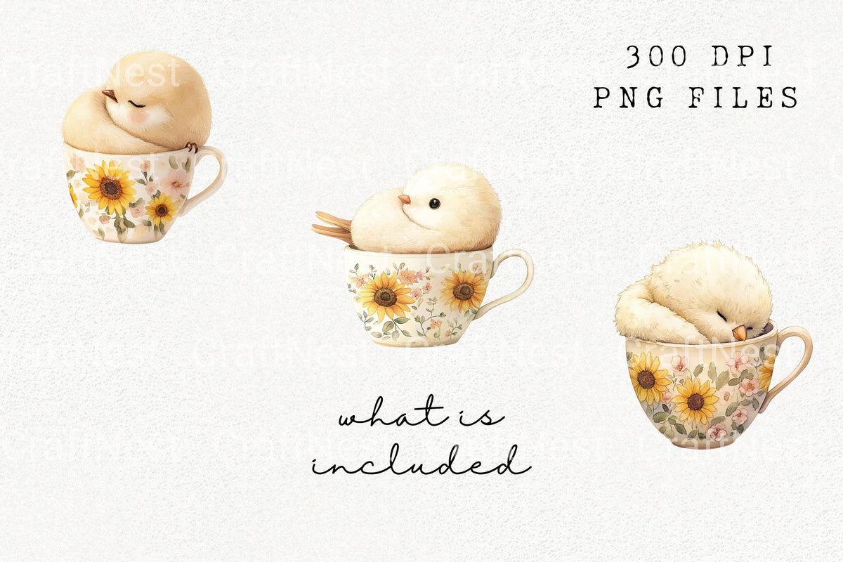 Cute Baby Chick In Teacup Clipart Bundle