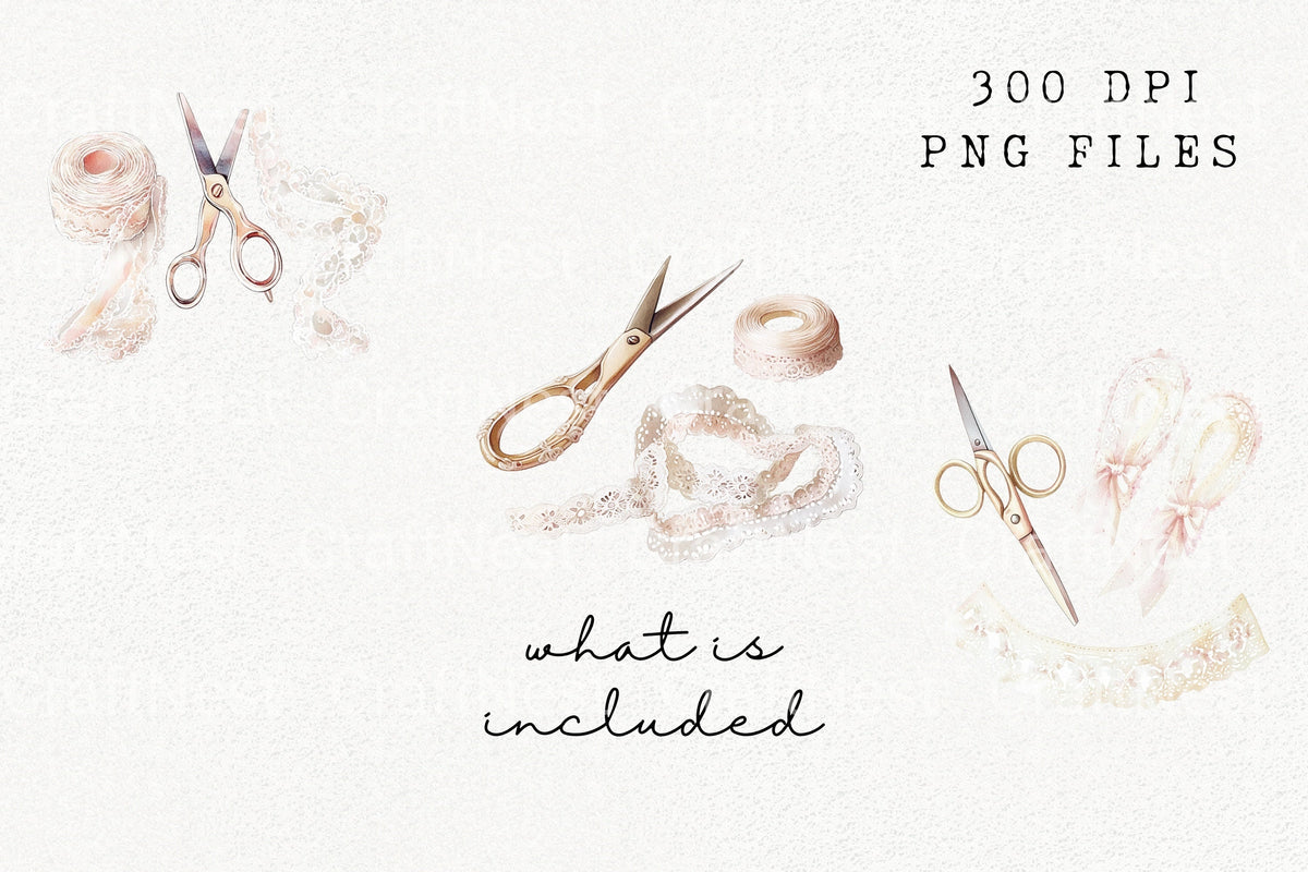 Vintage Sewing And Lace Clipart Bundle