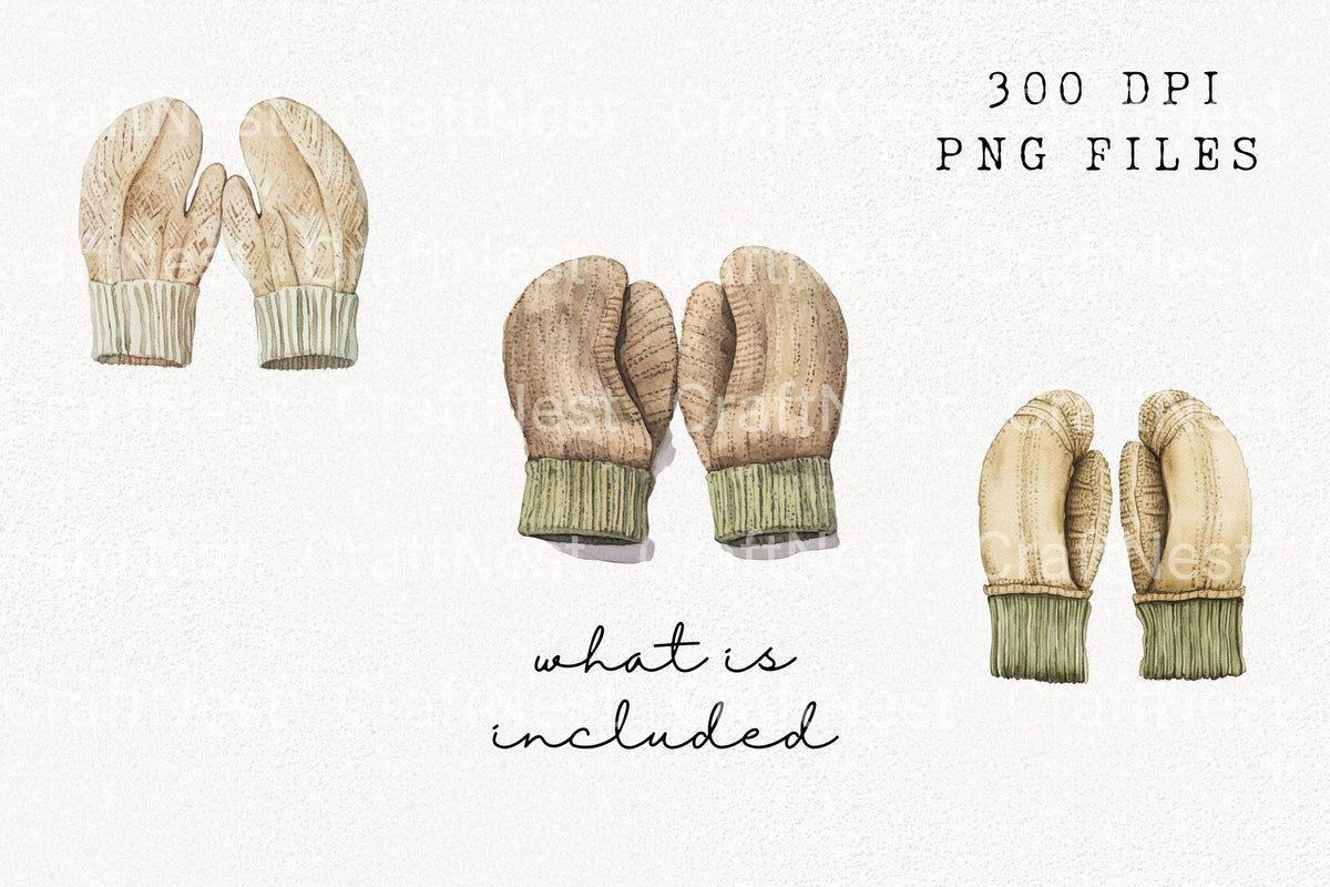 Cozy Knitted Mittens Clipart Bundle