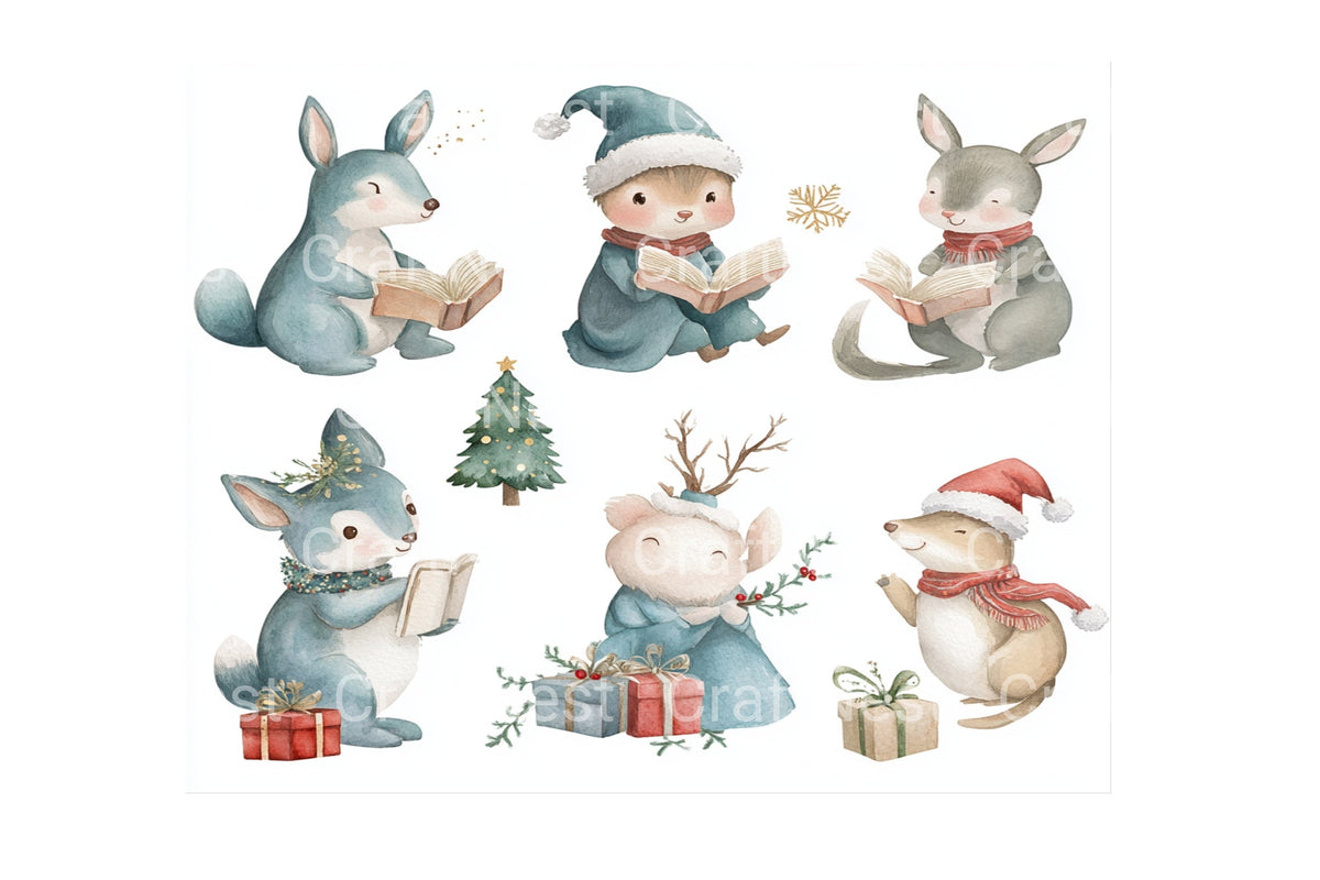 Winter Bunnies Reading Books Clipart Planner