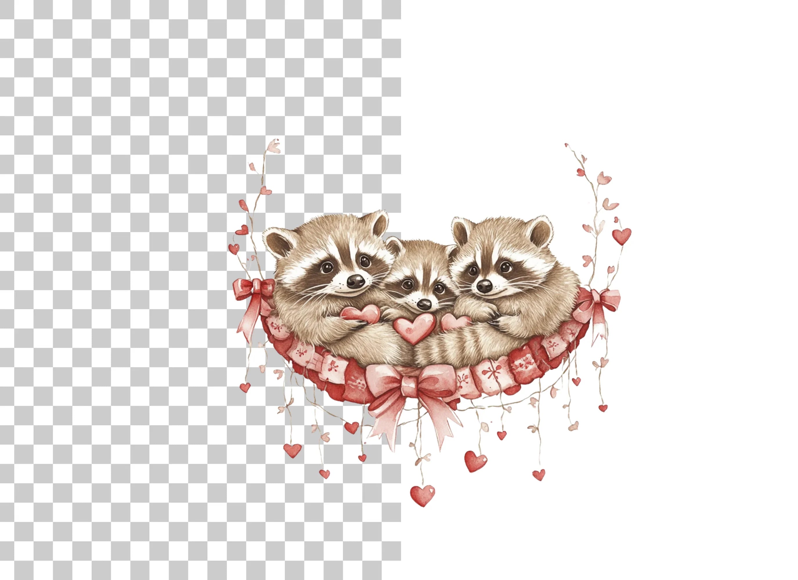 Cute Raccoon Family Valentine Clipart Bundle