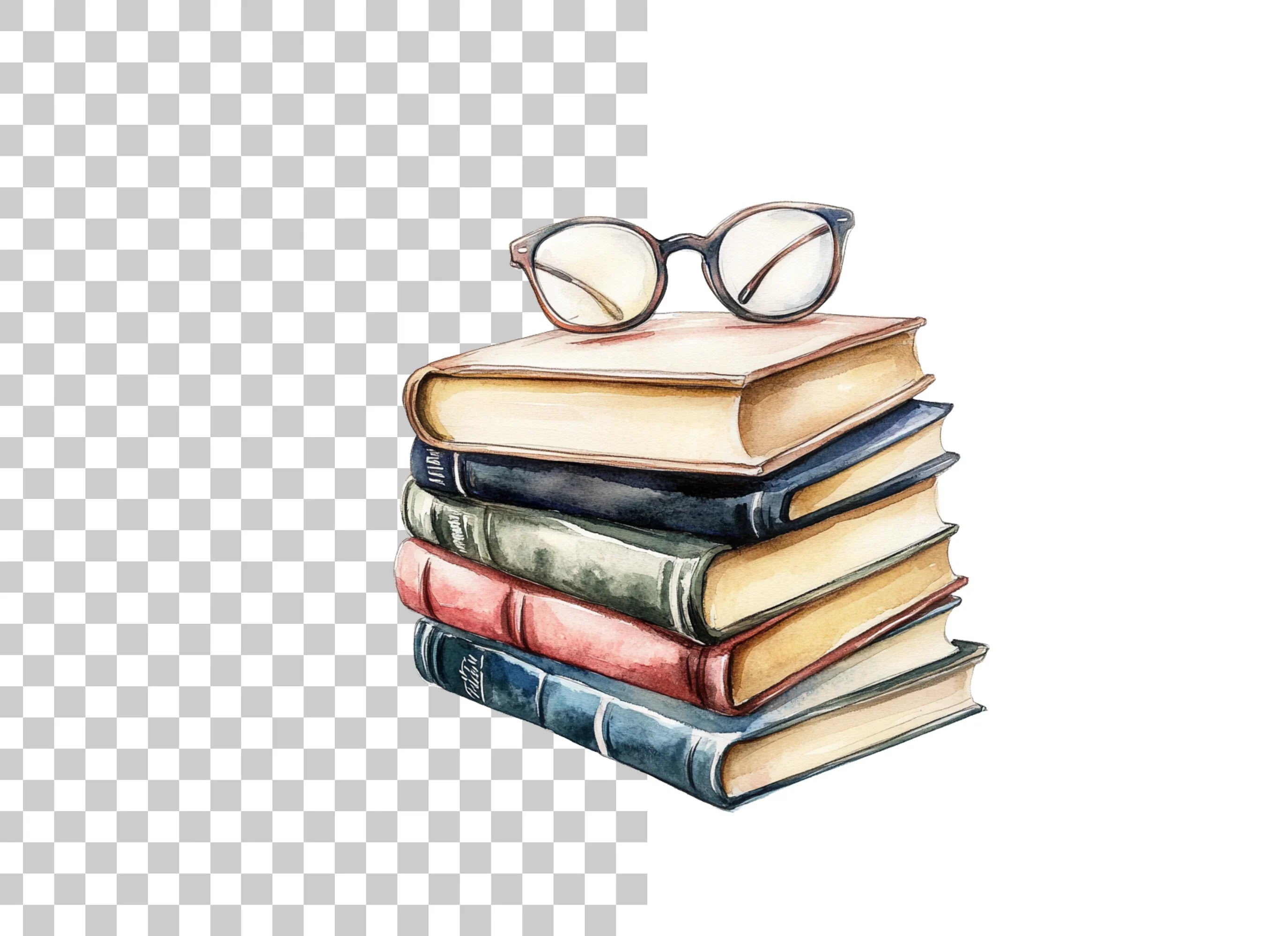 Stack of Books with Glasses Clipart Bundle