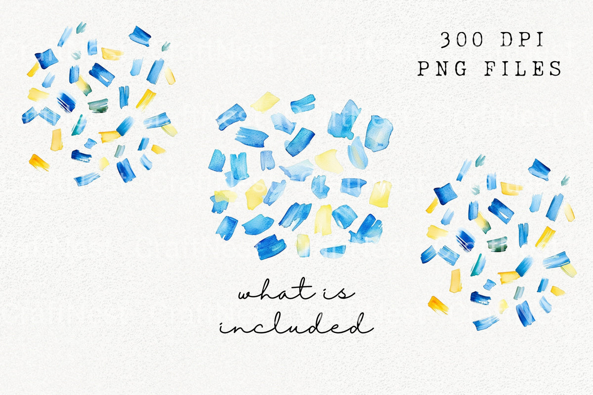 Blue Yellow Paint Stroke Clipart Bundle