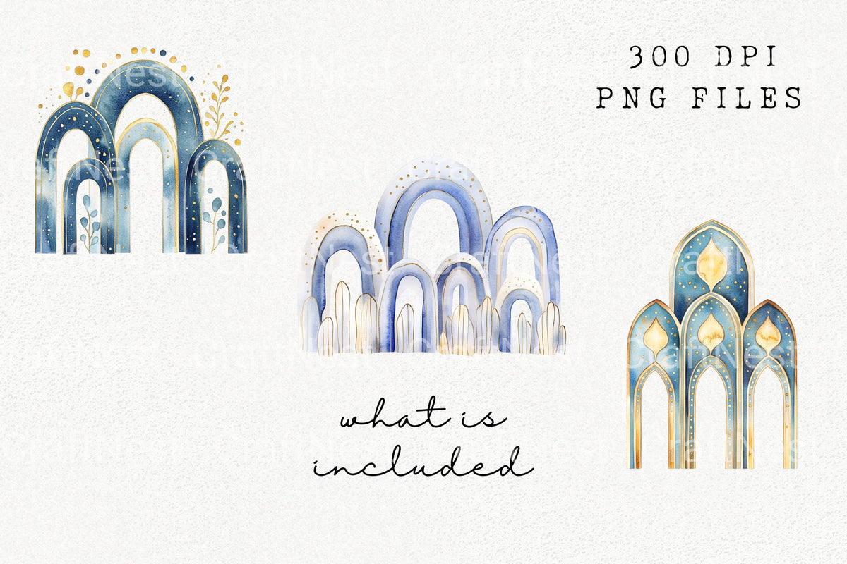 Boho Blue Arches Clipart Bundle