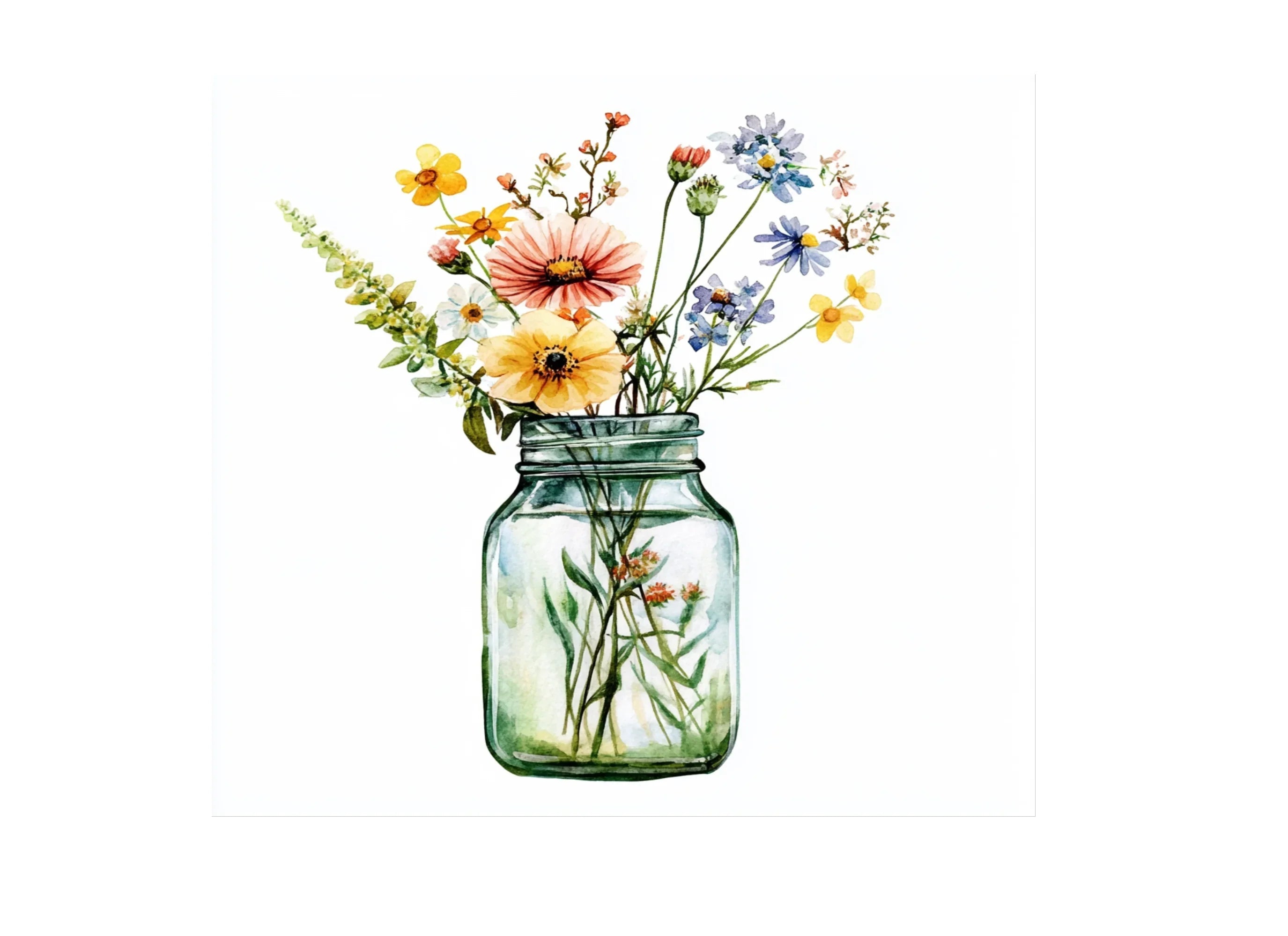 Rustic Wildflower Bouquets in Jars Clipart Bundle