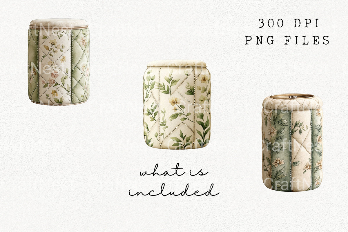Quilted Floral Canister Elements Clipart Bundle
