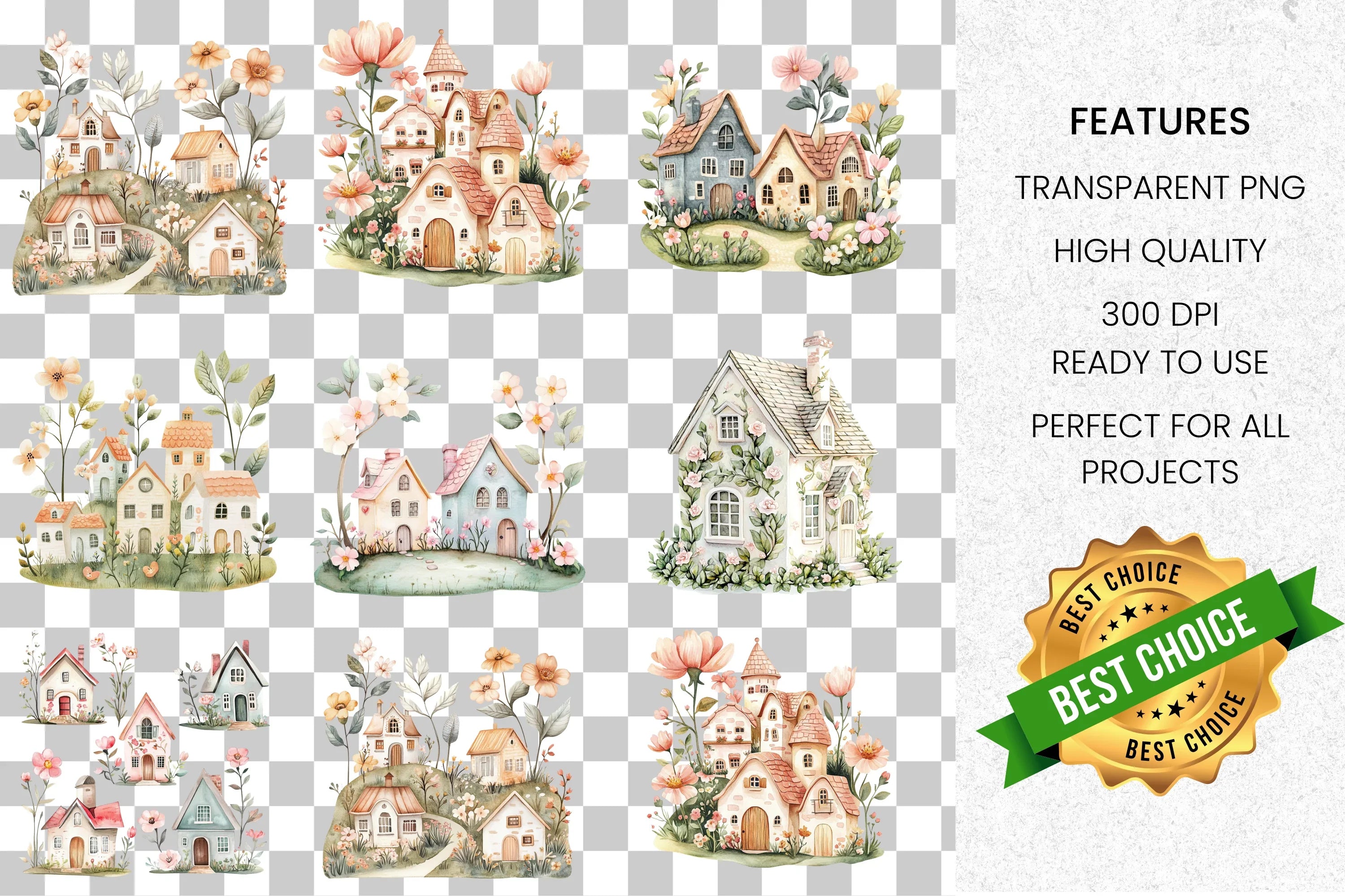 Whimsical Fantasy Houses Clipart Bundle