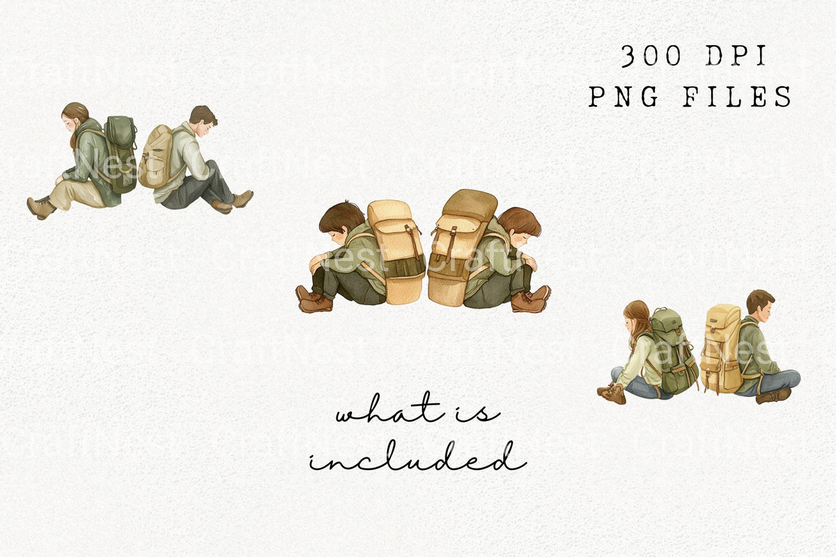 Cute Backpacker Hiking Clipart Bundle