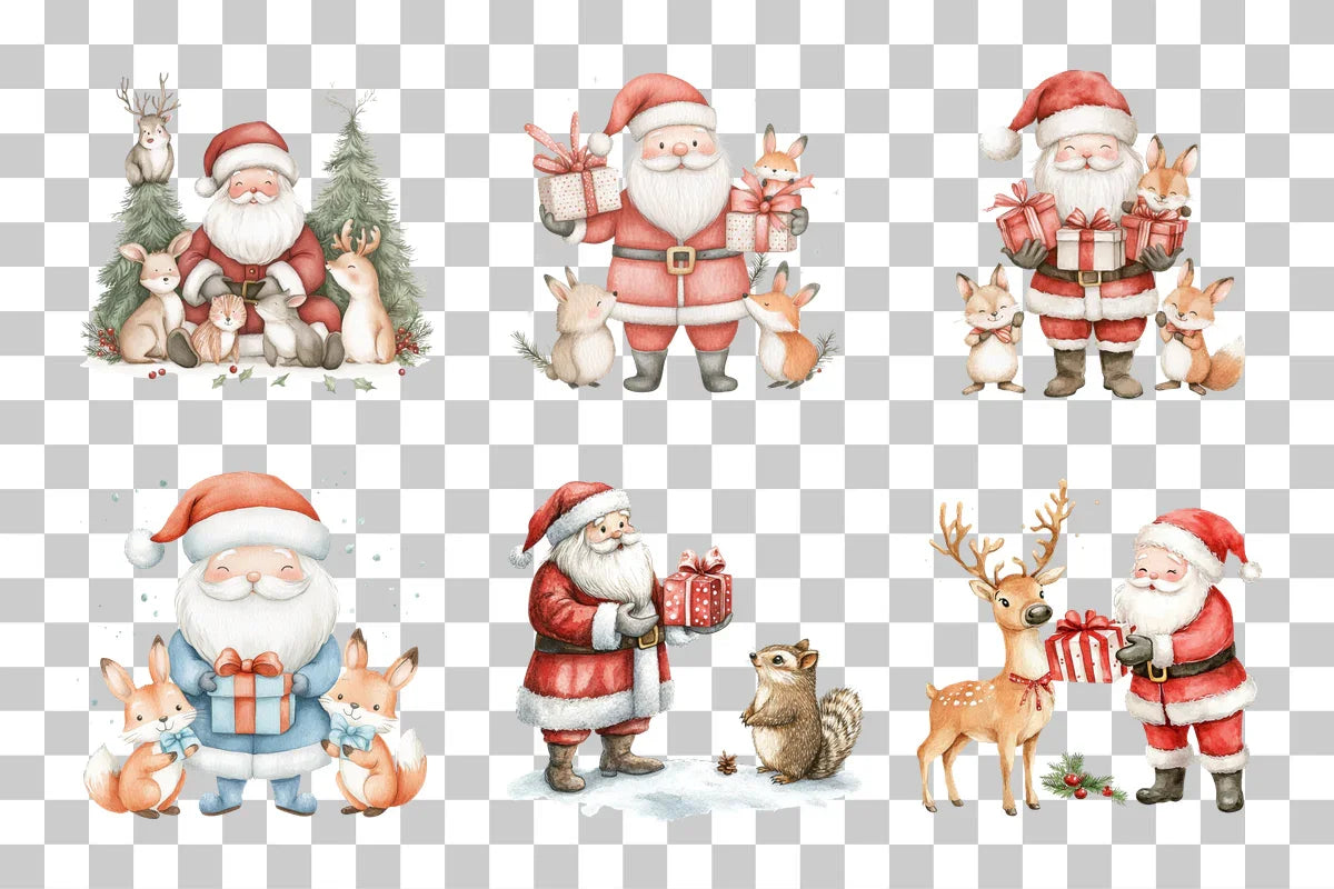 Woodland Animal with Santa Clipart Bundle - CraftNest - Digital Crafting and Art