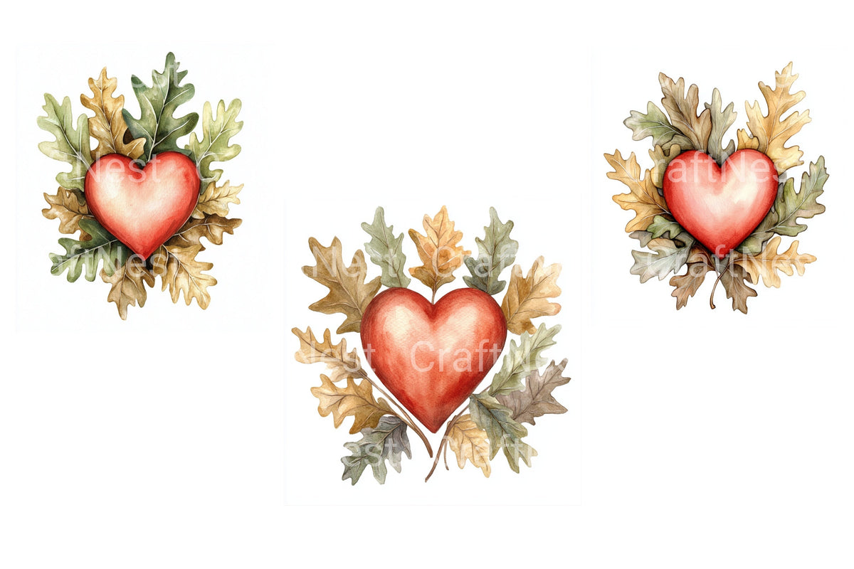 Autumn Heart With Oak Leaves Clipart Bundle