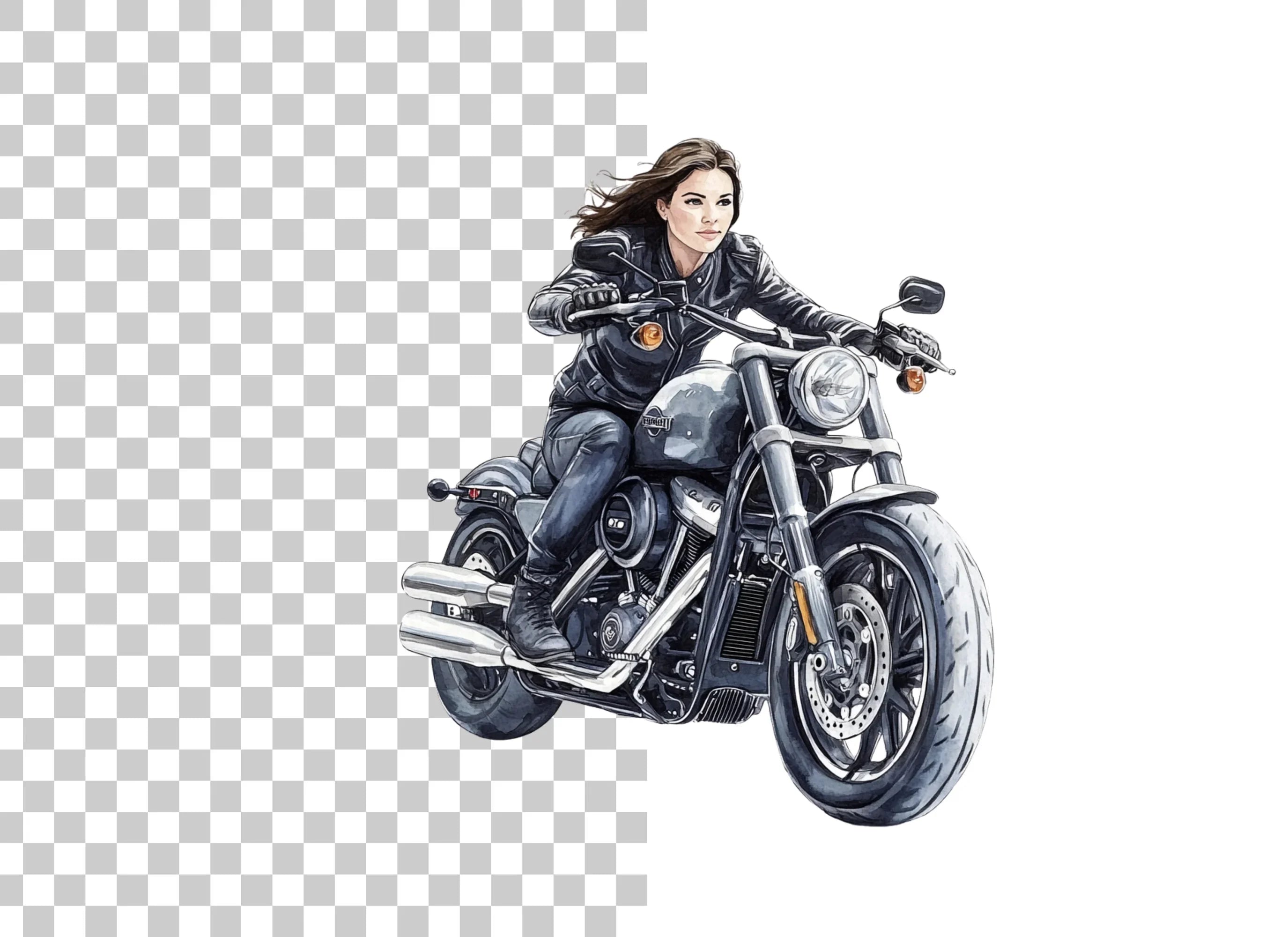 Woman Riding Motorcycle Clipart Bundle