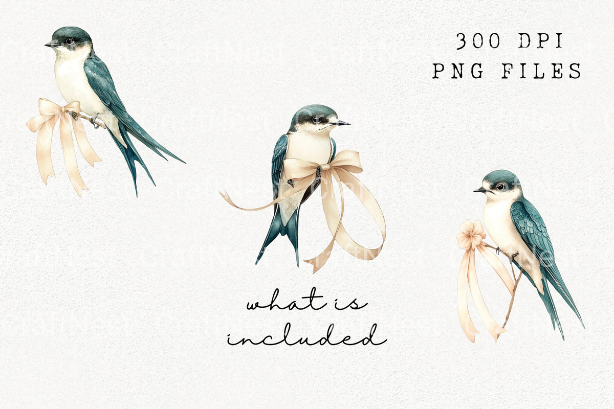 Swallow Bird Ribbon Clipart Bundle