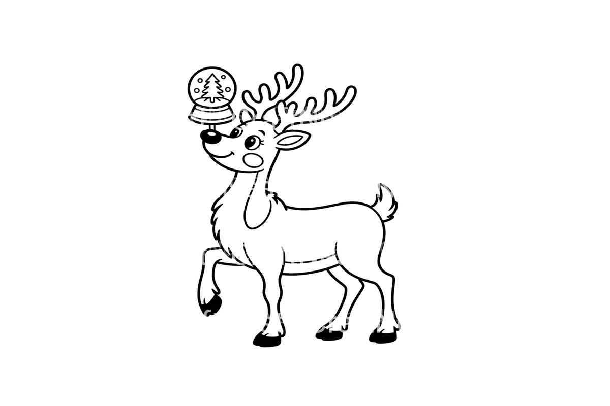 Christmas Reindeer with Snow Globe Outlines Coloring Books