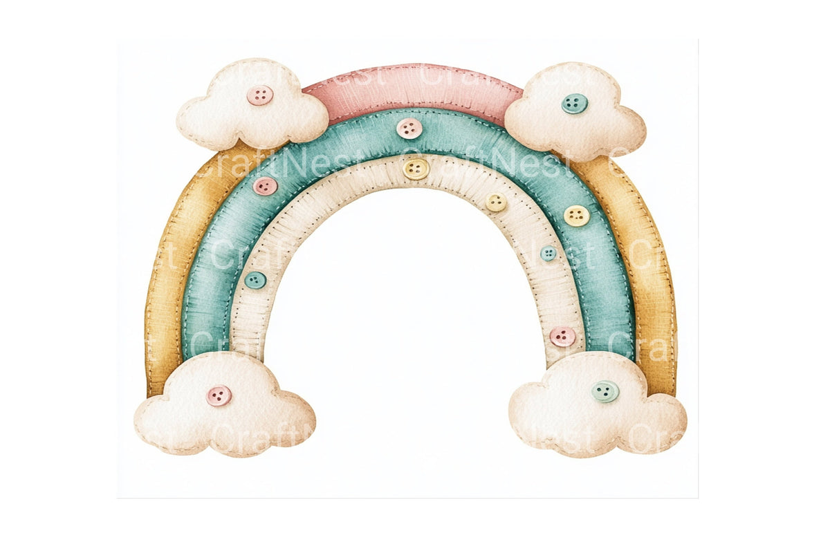 Stitched Rainbow With Buttons Clipart Bundle