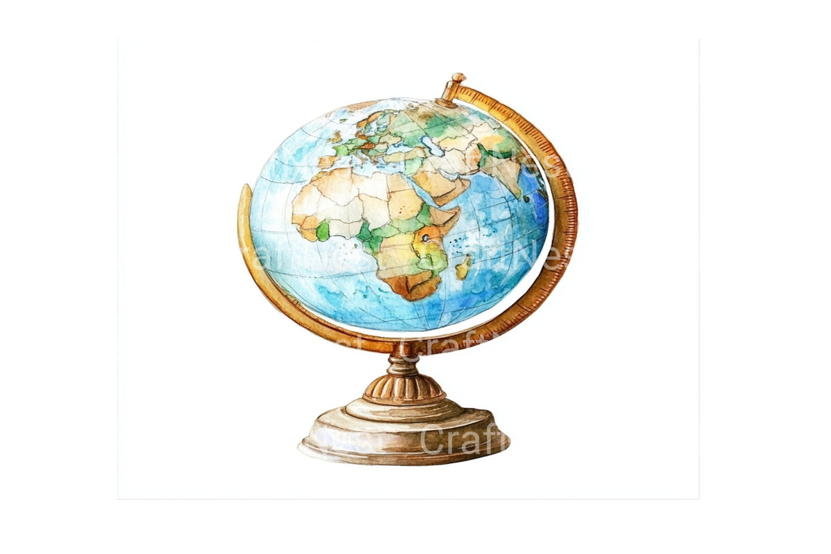 Vintage Globe World Map Artwork Clipart Bundle