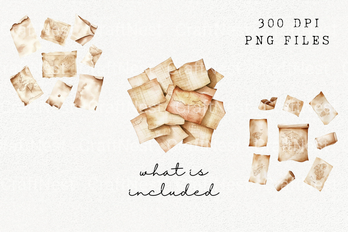 Vintage Treasure Maps And Scrolls Clipart Bundle