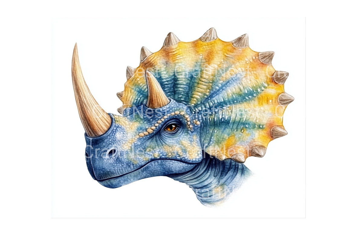 Vibrant Triceratops Head Designs Clipart Bundle