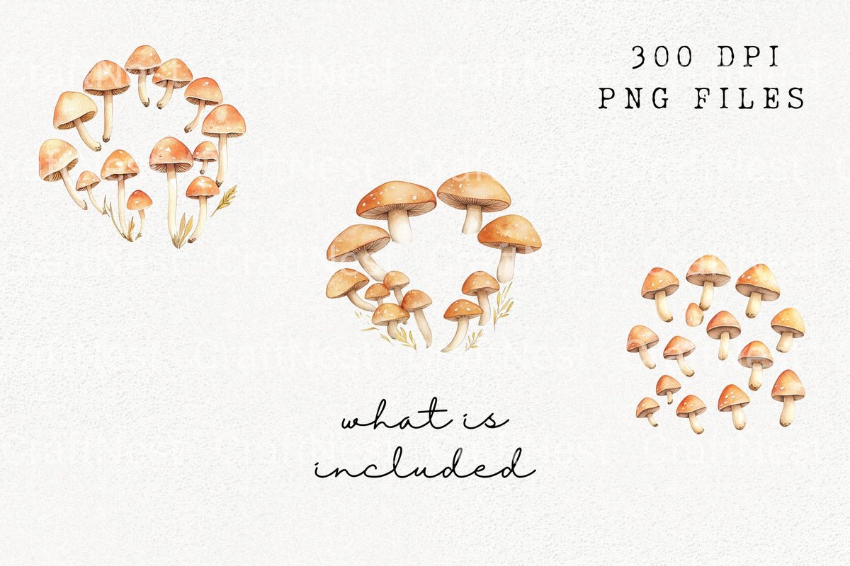 Forest Mushroom Circle Artwork Clipart Bundle