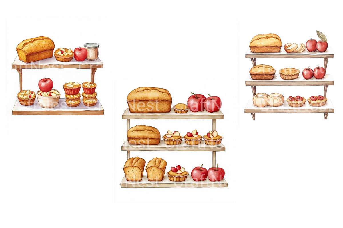 Bakery Display With Apple Pies Bread Clipart Bundle
