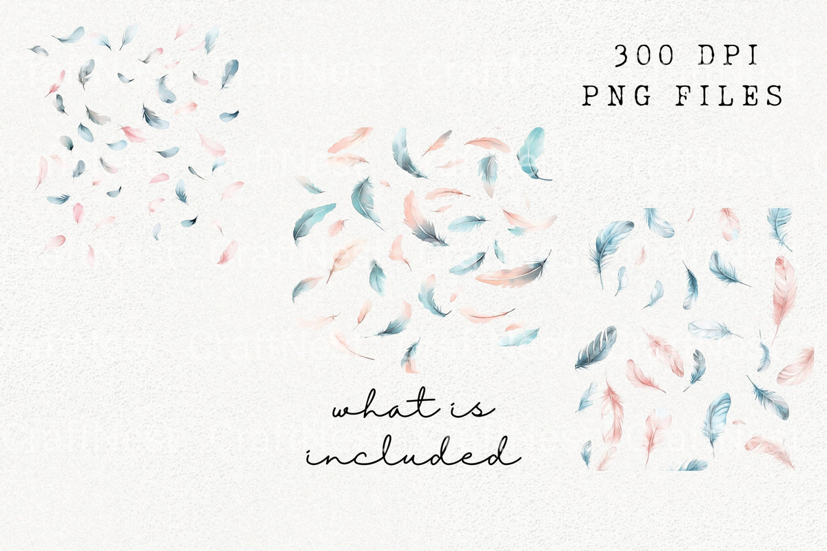 Teal And Peach Feather Clipart Bundle